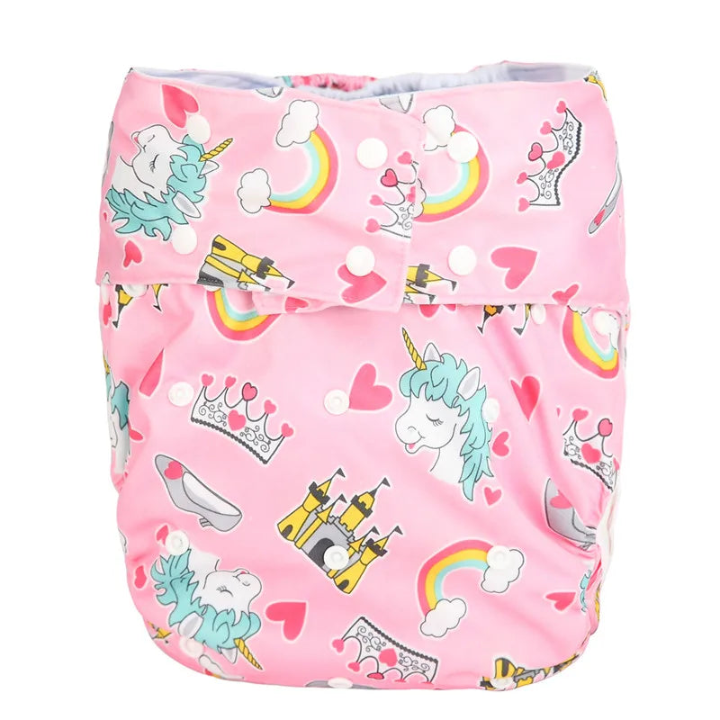 Mystic Princess Kingdom ABDL DDLG diaper with pastel unicorns, castles, crowns, and dreamy kawaii cutecore print