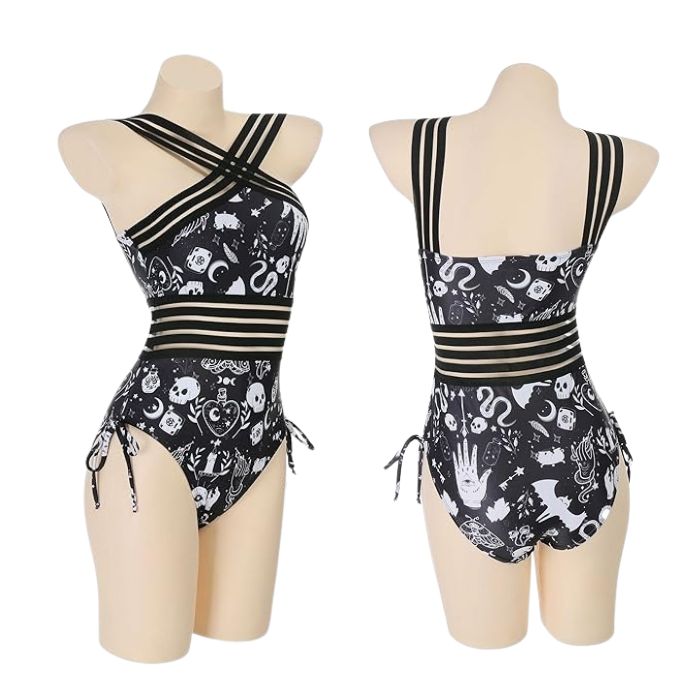 Mystic Witchy Hour bodysuit covered in occult symbols and alchemy designs, perfect for cutecore DDLG ABDL