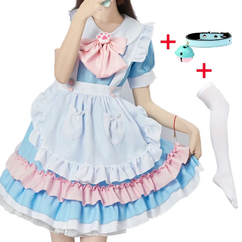 Neko on Duty Maid Dress Set in blue, playful DDLG/ABDL cutecore and kawaii roleplay costume