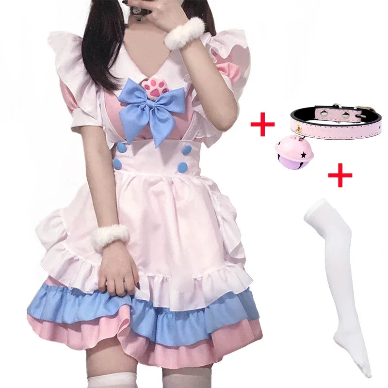 Neko on Duty Maid Dress Set in pink, kawaii DDLG/ABDL cosplay outfit with cat paw accents