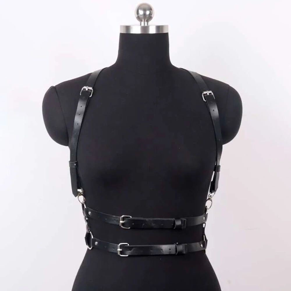 Versatile black belt harness perfect for layering over lingerie, crop tops, or edgy everyday outfits