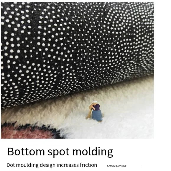 Bottom view of kawaii rug with dot molding design for increased grip and safe play in DDLG or ABDL spaces