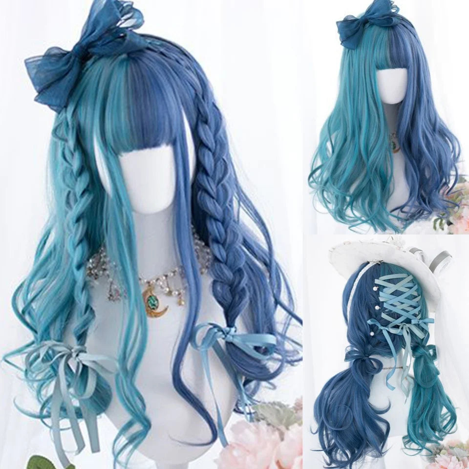 Ocean split color wig with half soft and half savage tones for kawaii, DDLG, and cosplay
