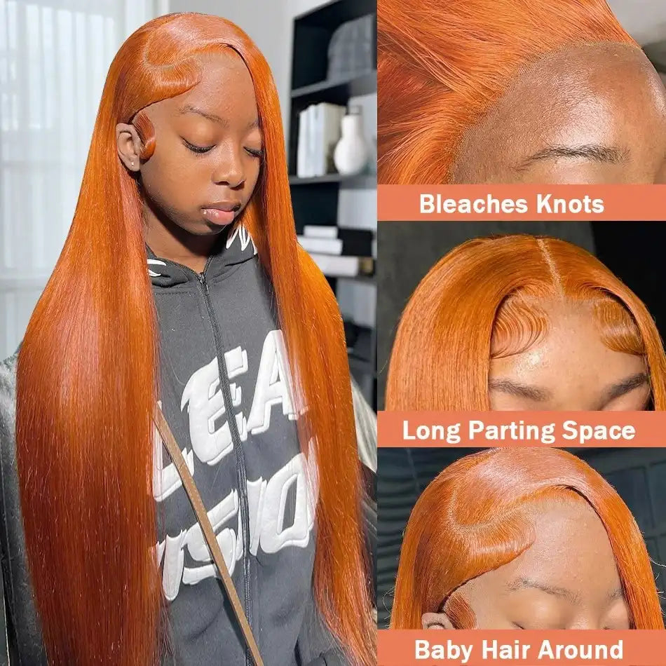 Long orange Clementine Dream Wig with realistic shine and adjustable cap, perfect for playful, stylish, and kawaii vibes.
