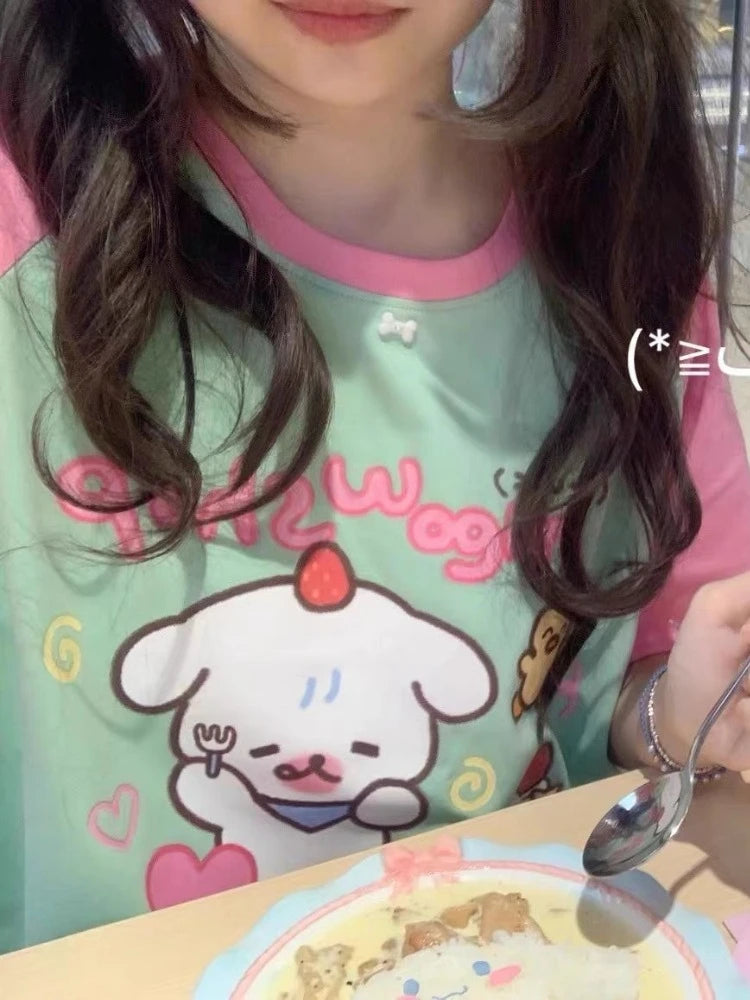 Oversized kawaii tee with soft pastel colors and bakery design