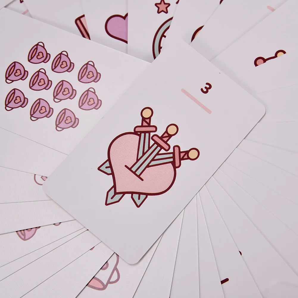Pastel Anime Tarot Mystic Cards with charming kawaii illustrations, ideal for aesthetic tarot setups