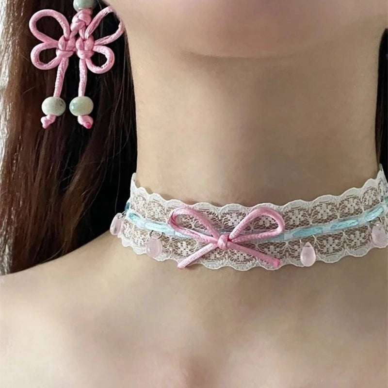 Baby Blue Pastel Babybow Choker with satin ribbon bow and comfy lace, a cute accessory for littles and DDLG fits