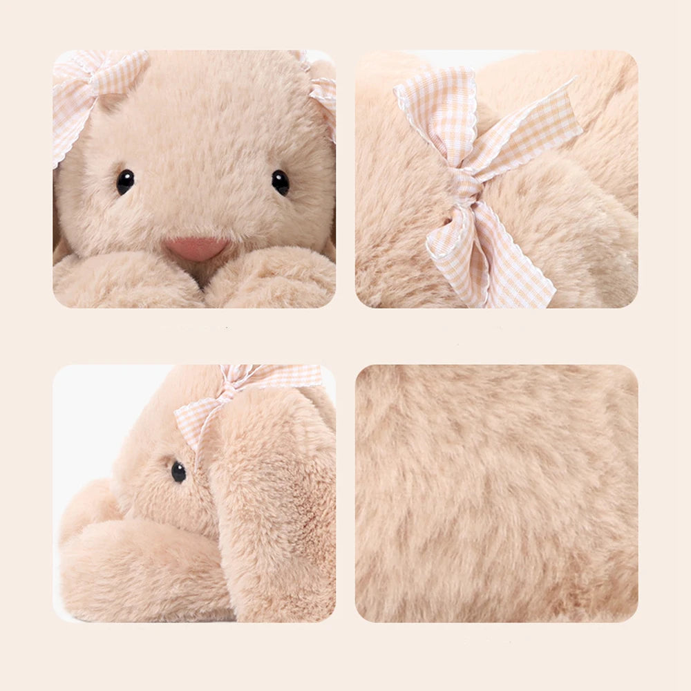 Pastel Bunny Plushie β sweet snuggle buddy with pink ear bows, perfect for cozy hugs and cute room vibes