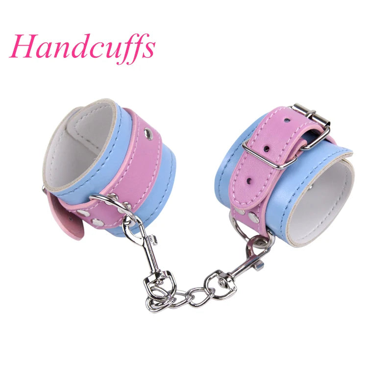 Pastel candy cuffs in pink and blue, perfect for kinky roleplay, cutecore fun, and DDLG sessions
