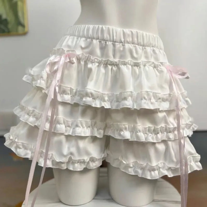 Cute Cloud 9 ruffle shorts in pastel pink with bow ties, perfect for kawaii DDLG and ABDL fashion