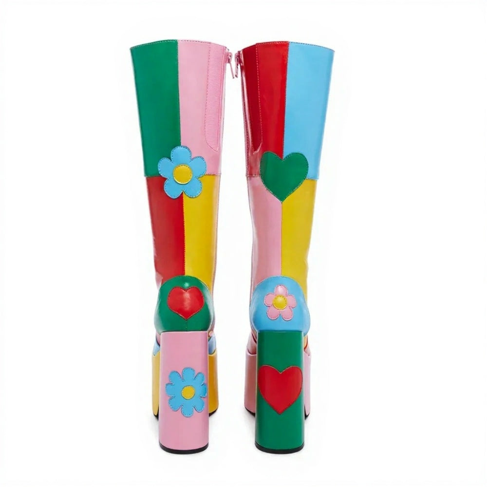 Pastel multicolor doll heels with heart and flower details, ideal for ABDL and dollcore aesthetics
