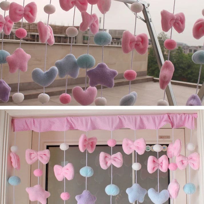 Decorative pastel valance with bows and hearts for playroom, princess room, or cozy reading nook