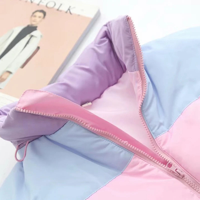 Pastel dream hooded puffer, soft candy tones, ddlg babycore fashion, cute baddie pastel outfit