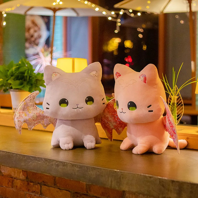 Soft pastel kawaii bat-cat plush, ideal for snuggling and bedroom cutecore vibes