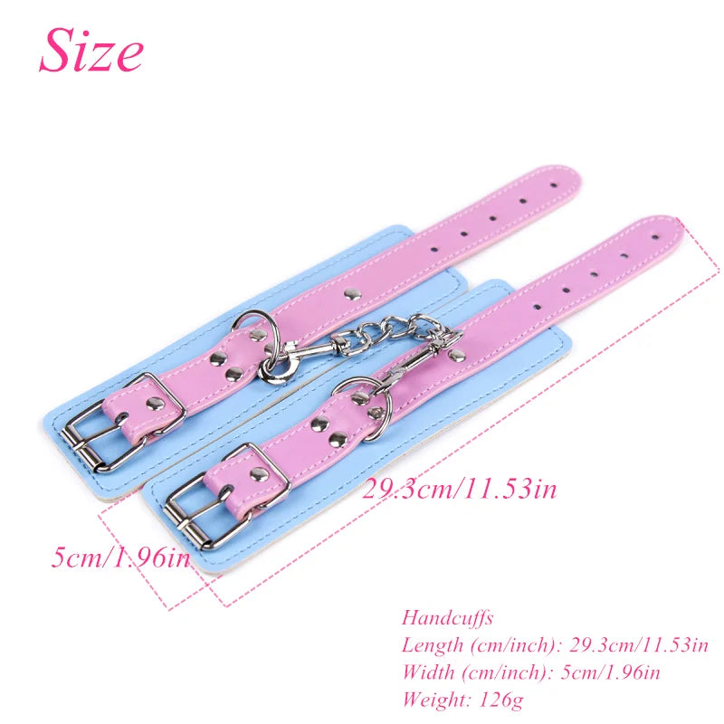 Pastel kawaii bubblegum cuffs set for playful DDLG, kinky fun, or cutecore aesthetics