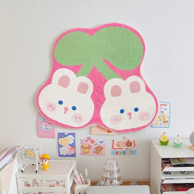 Round pastel rug with kawaii cartoon characters
