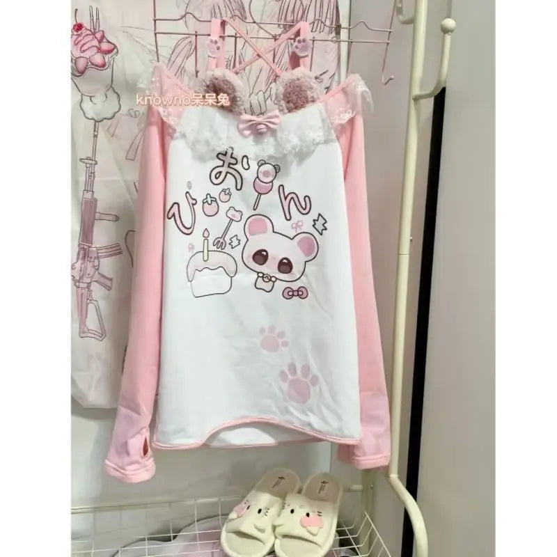 Pastel kawaii DDLG kitty tee with plush furry accents and sweet ribbon charm