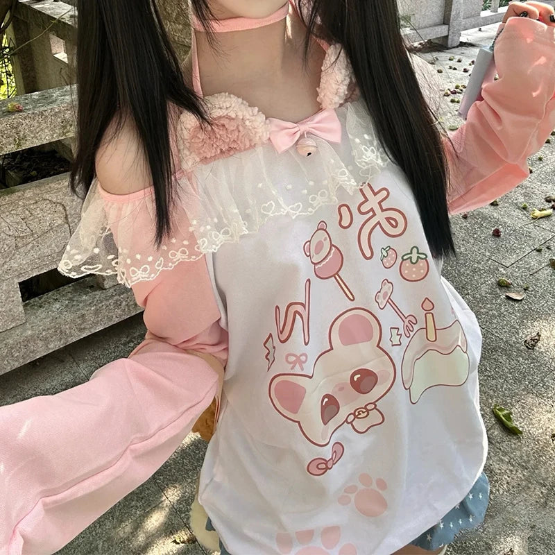 Pastel kawaii kitty tee for DDLG ABDL with furry cat ear accents