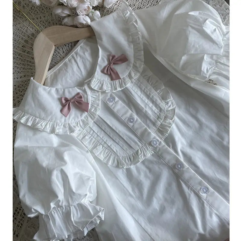 Pastel lolita ruffle blouse with bubble sleeves, great for babygirl fashion and layering