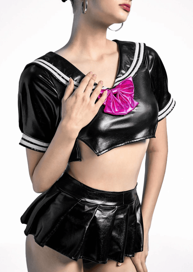 Pastel pink latex crop top and micro skirt set cute kawaii babygirl playful DDLG fantasy