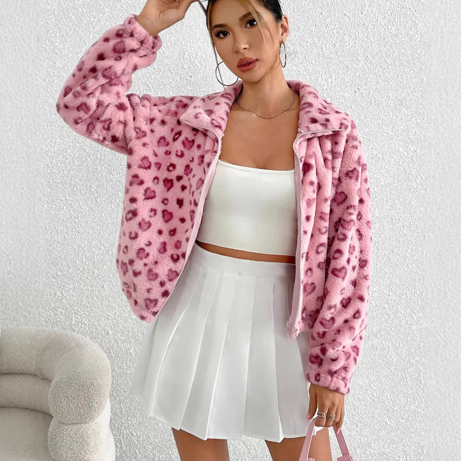 Pastel pink leopard jacket, cozy and cute, perfect for kawaii outfits or playful DDLG vibes β¨π