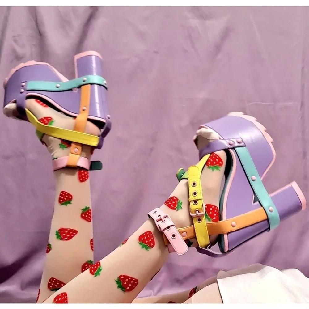 pastel platform heels with double buckle straps for ABDL, soft girl, and kawaii fashion