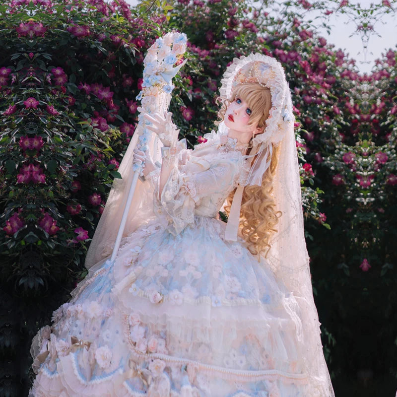 Pastel princess tea dress with lace accents and puff sleeves, perfect for DDLG, ABDL, and aesthetic photos