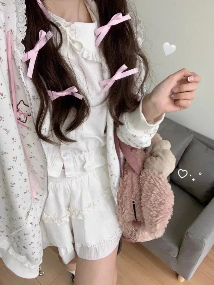 Kawaii fashion jacket with pastel softcore vibes and floral kitty accents