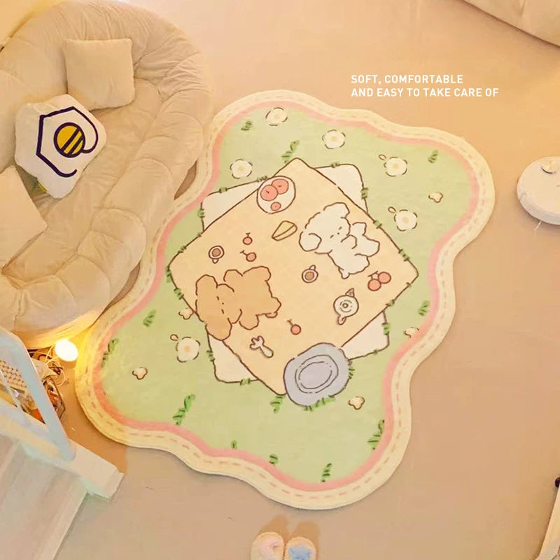 pastel colored two teddy bears having a picnic on green lawn with kawaii softcore vibe