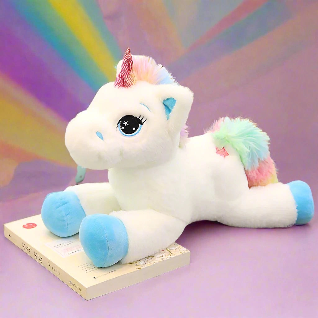 Pastel Rainbow Unicorn Cutie Plush, soft and whimsical, perfect for kawaii décor, ABDL, and little space