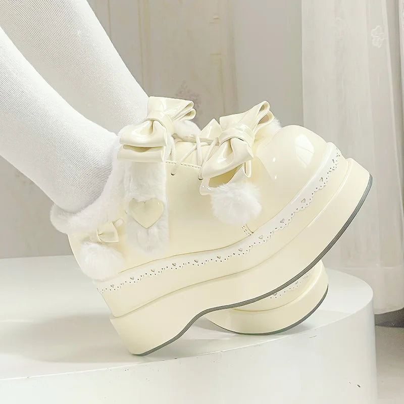 Soft yellow Pom Pom Angel Baby Platform Shoes with comfy soles and babycore charm for littlespace fashion