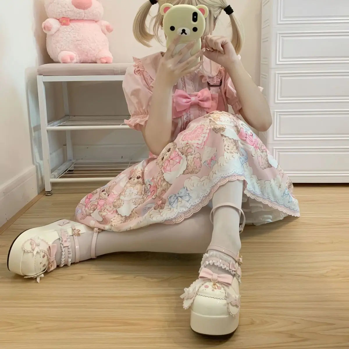 Pastelcore Bunny Blink Platforms with lace details and kawaii design for comfortable all-day wear