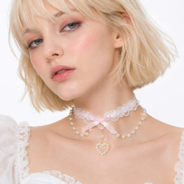 Pearl Heart Coquette Lace Choker