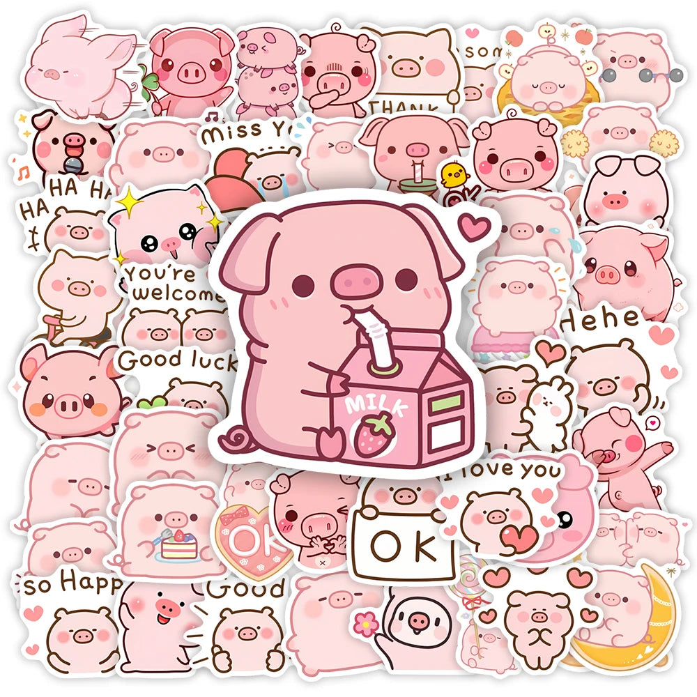 Piggie Pop Cutie waterproof stickers with soft and sweet piggie designs for little and caregiver vibes, 3 to 6 cm size