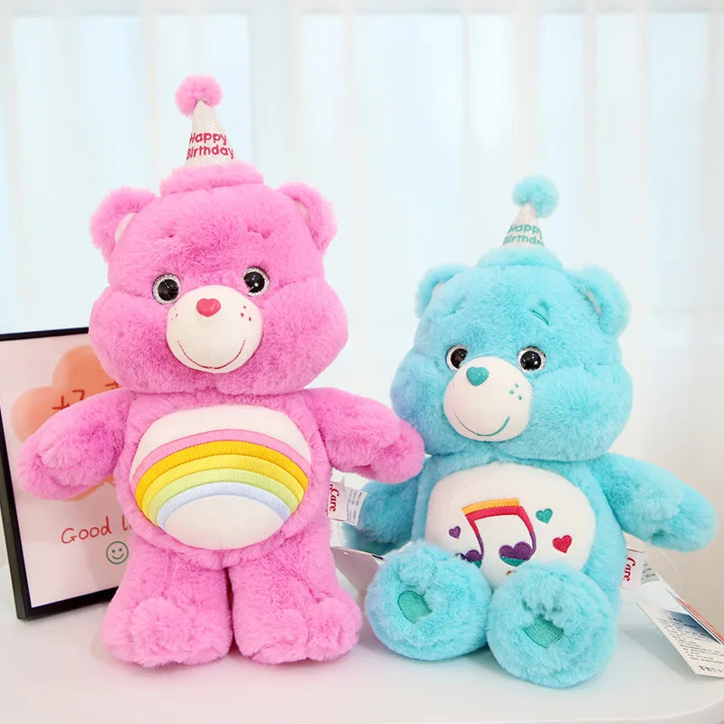 Pink and light blue Party Hat Rainbow Teddy plush bears with cute birthday hats