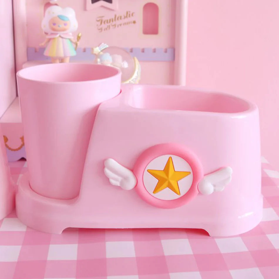 Pink Magic Bathroom Cup Set with star & wings, multi-use for toothbrushes, mouthwash, or makeup brushes ππ