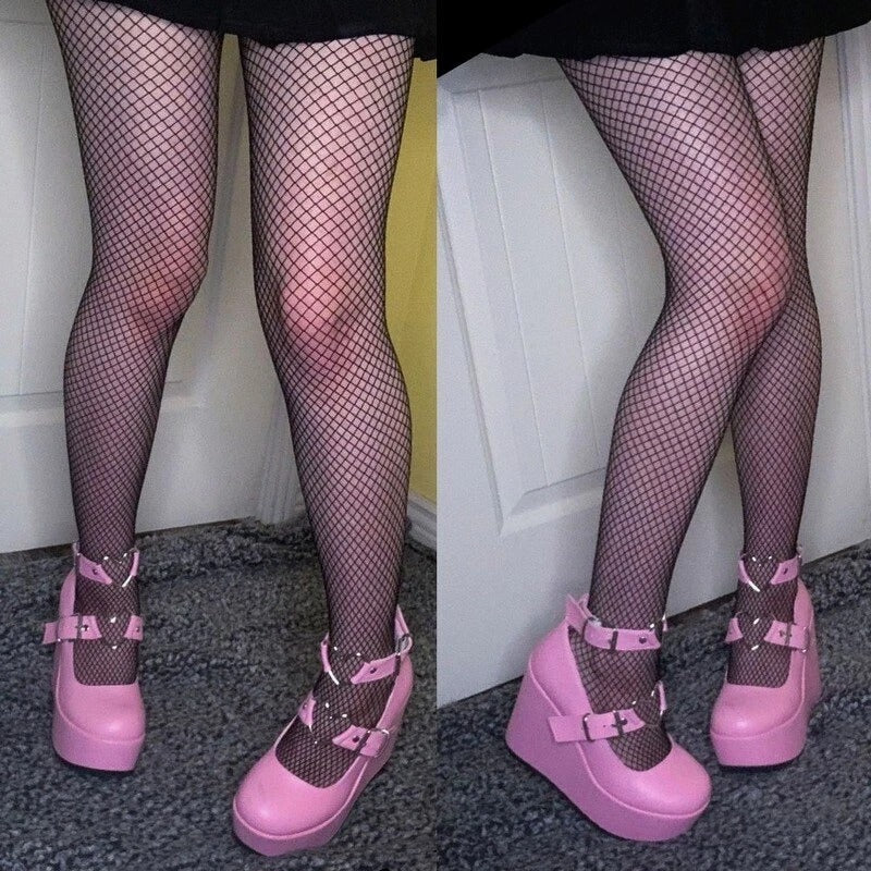 Pink Platform Heels with cushioned base, comfortable chunky lift for playful soft girl fun