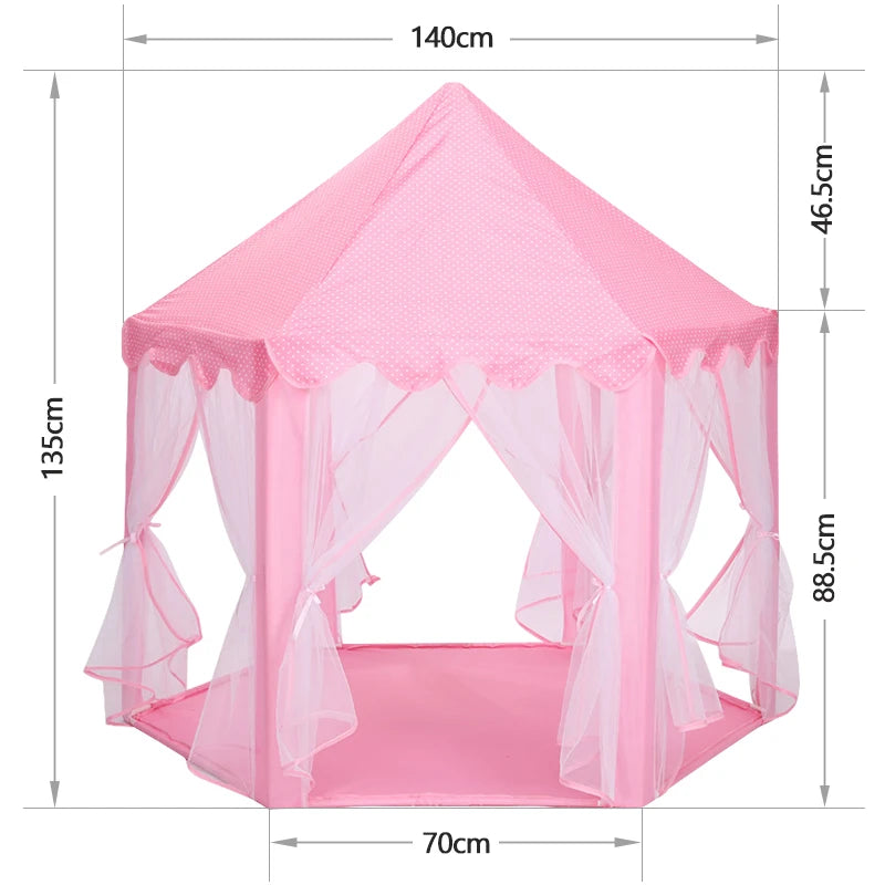Pink Princess Tent with size chart for DDLG or ABDL bedroom or pastel nursery setup