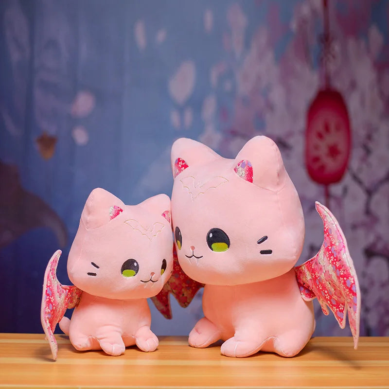 Cute pink-purple bat-cat plush, perfect for DDLG cuddles and cutecore vibes