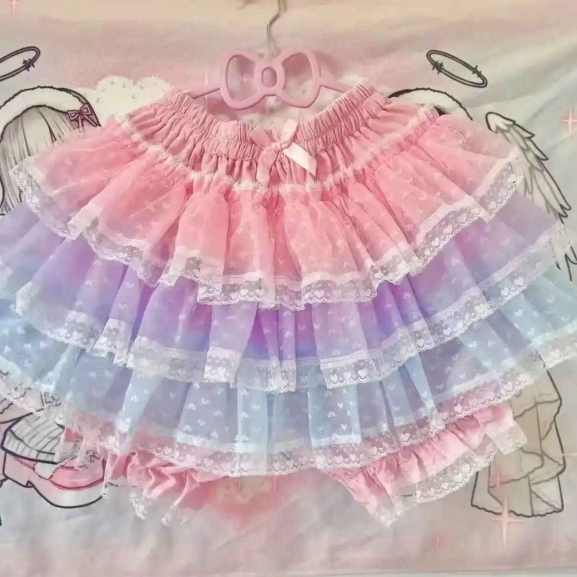 Princess Puff Ruffle Mini Skirt with pink, purple, and blue pastel ruffles