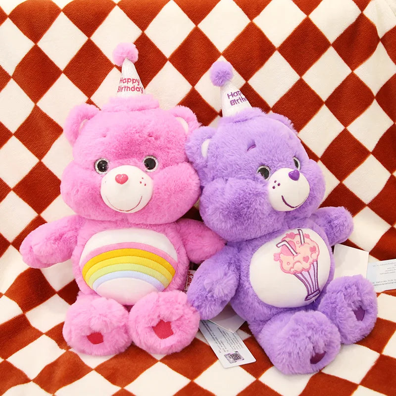 Pink and purple Party Hat Rainbow Teddy plush bears ready for birthday celebrations