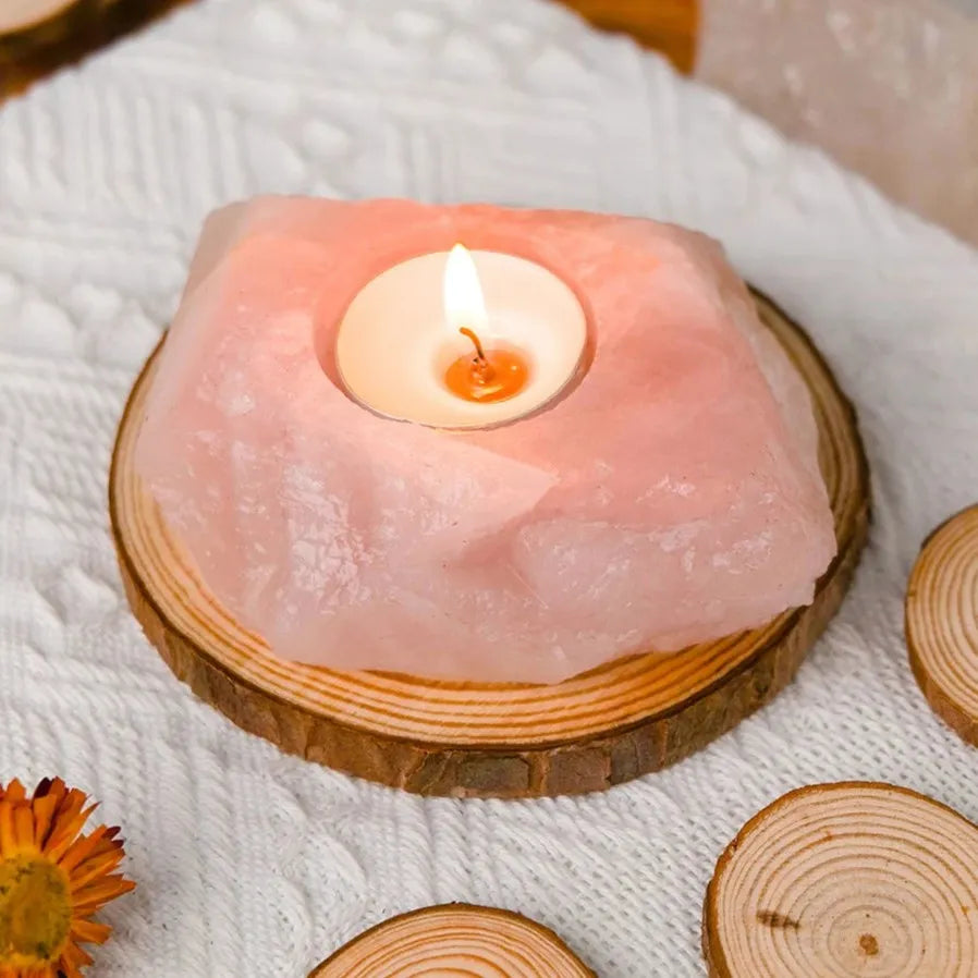Pink Quartz Ritual Candle Holder for DDLG ABDL decor, crystal energy for rituals and kawaii cutecore spaces