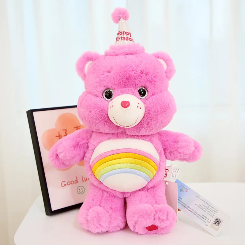 Pink Party Hat Rainbow Teddy plush bear with adorable party hat and soft texture