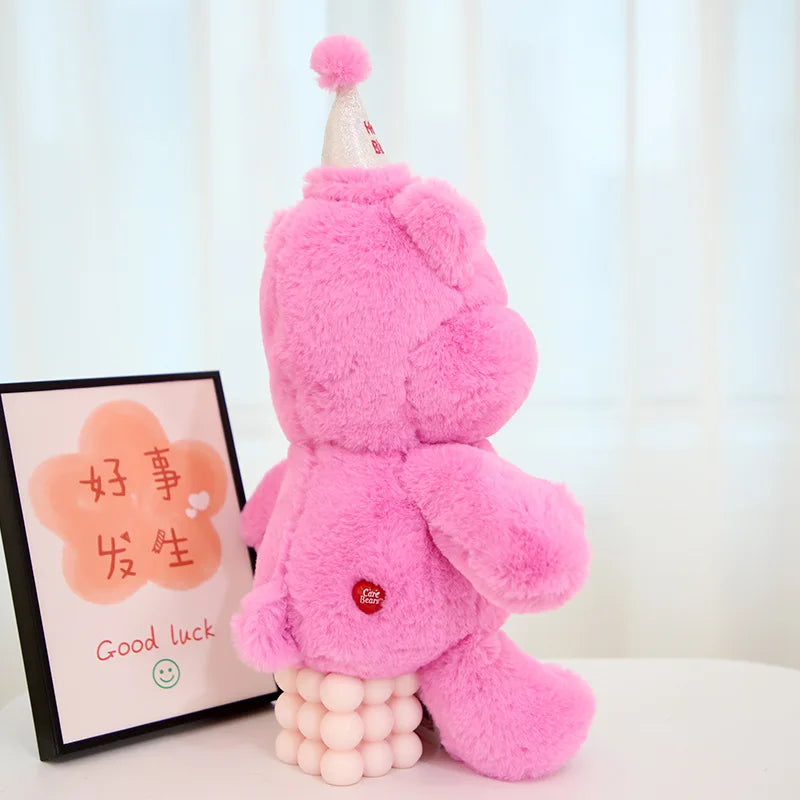 Pink Party Hat Rainbow Teddy Squad plush bear shown from back view with soft plush