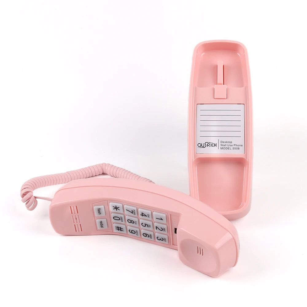 Close-up of pink kawaii retro landline phone showing large easy-press buttons