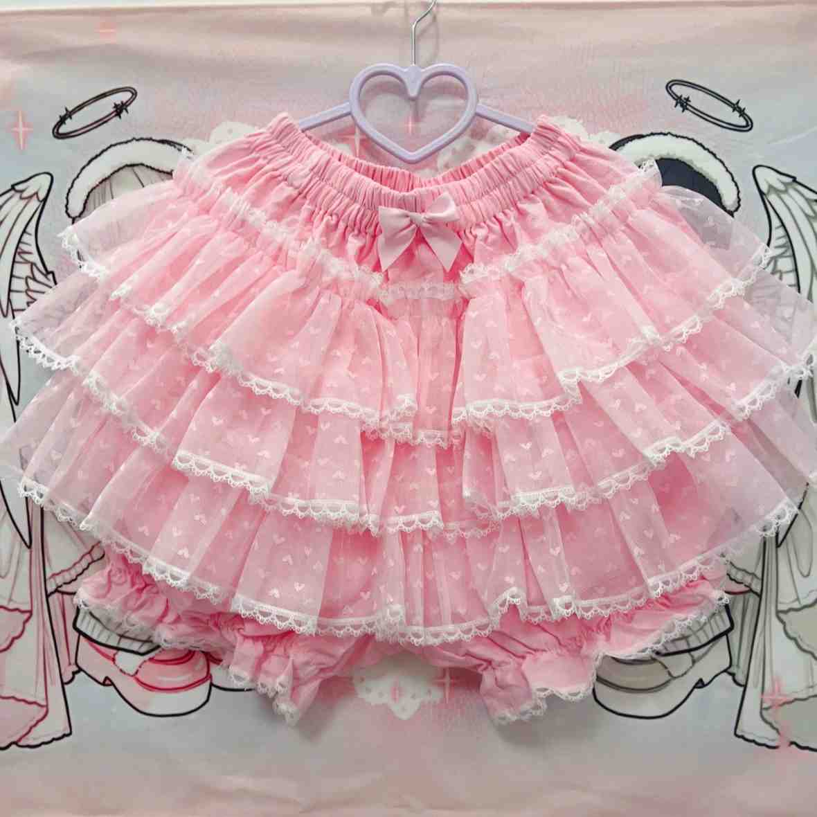 Pink Princess Puff Ruffle Mini Skirt with puff layers for kawaii princess style