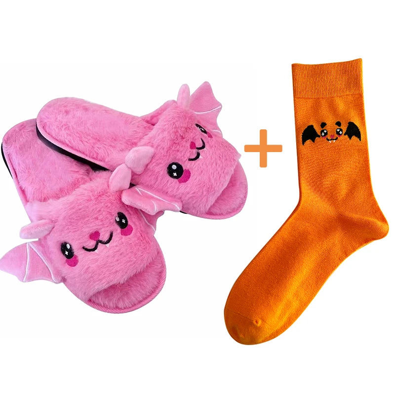 Pink kawaii slippers with orange socks from Baby Nocturne for DDLG & ABDL cute Halloween looks