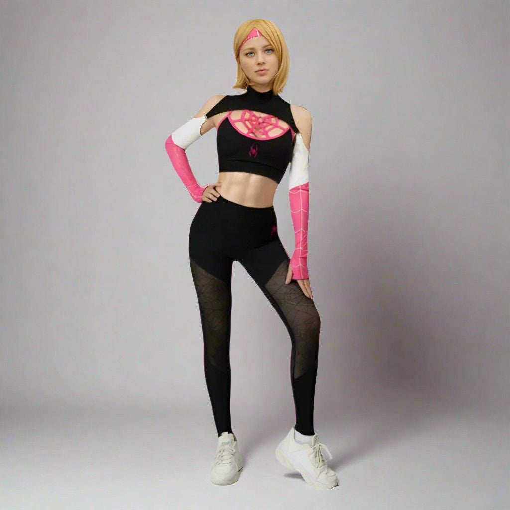 Pink Venom Kiss Set, egirl baddie DDLG kawaii lace crop top and under-knee shorts set
