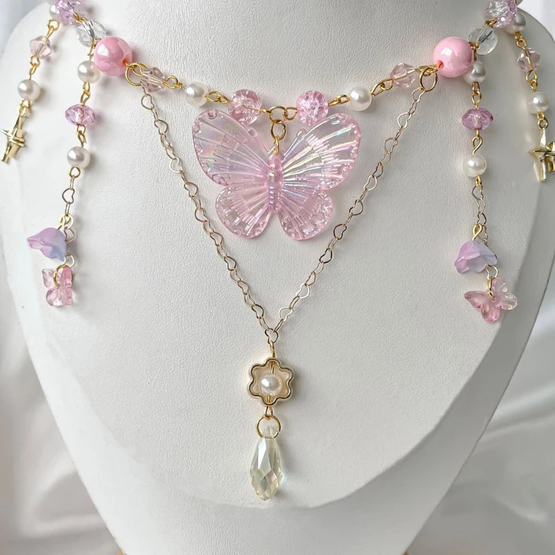 Pink Whisper Butterfly Necklace with shimmering crystal butterfly pendant and dainty adjustable chain