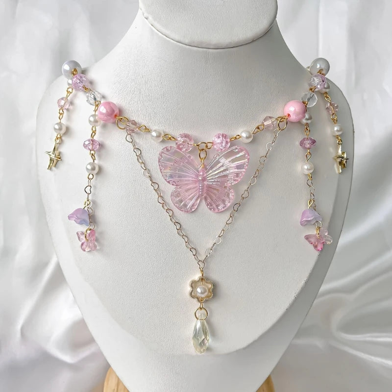 Pink Whisper Butterfly Necklace, an ideal gift for soft girl, ddlg aesthetic, and kawaii collections